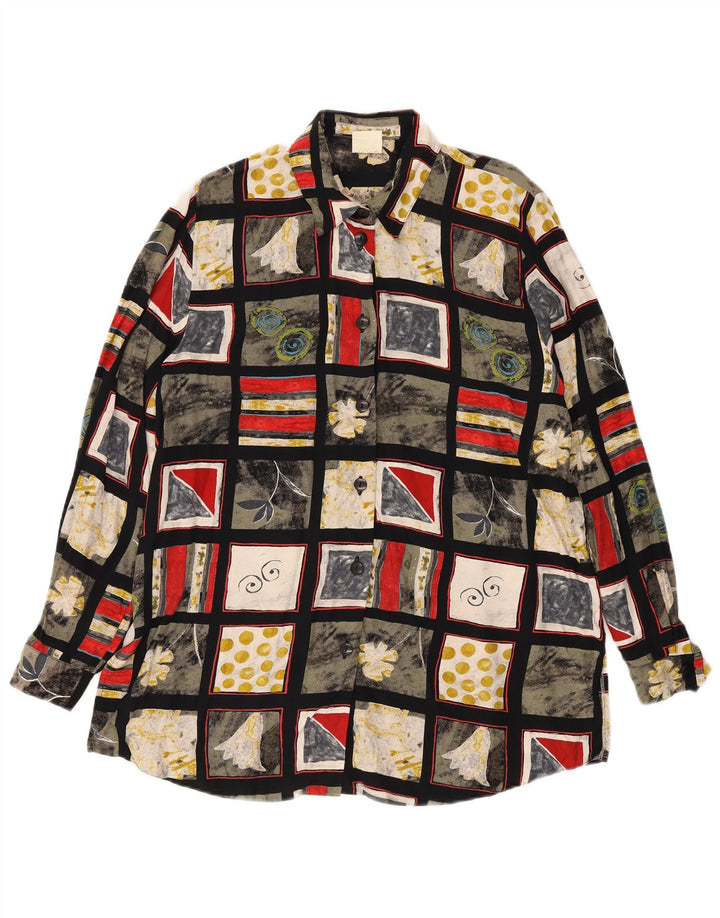 Blusa feminina vintage UK 16 grande patchwork multicolorido viscose