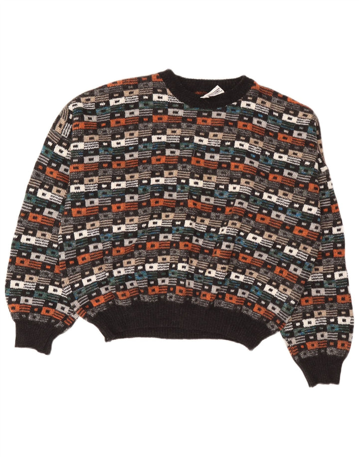 Suéter vintage masculino com gola redonda IT 54 XL lã geométrica multicolorida