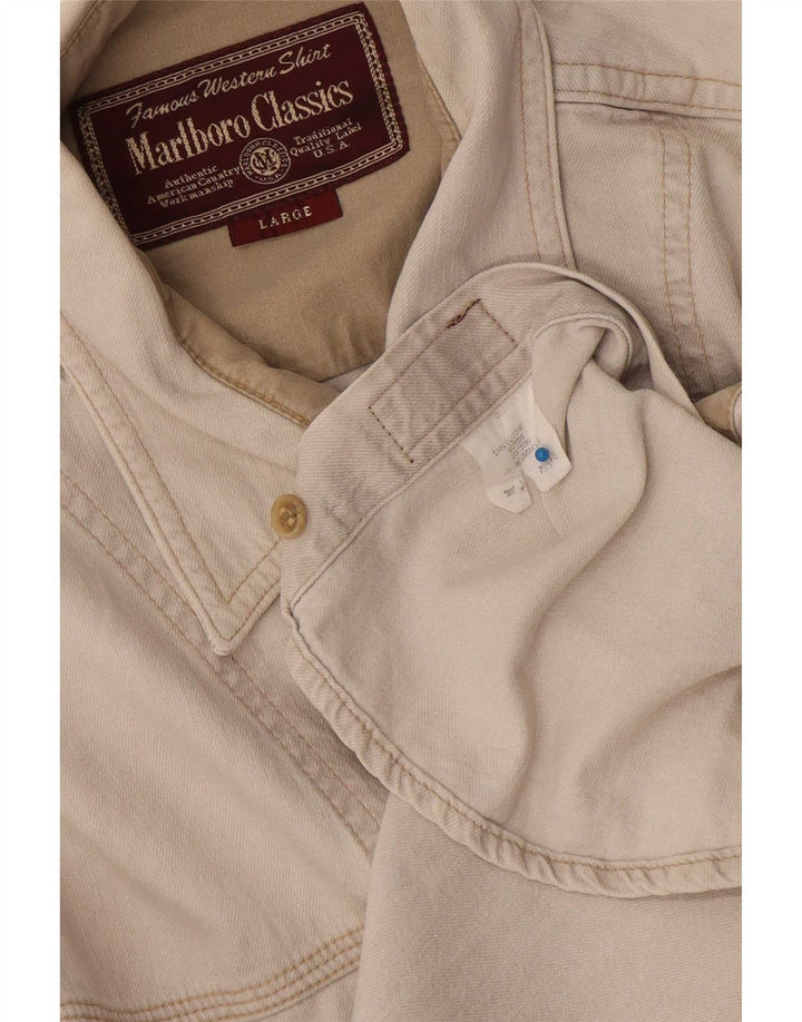 Camisa jeans masculina Marlboro Classics grande algodão bege