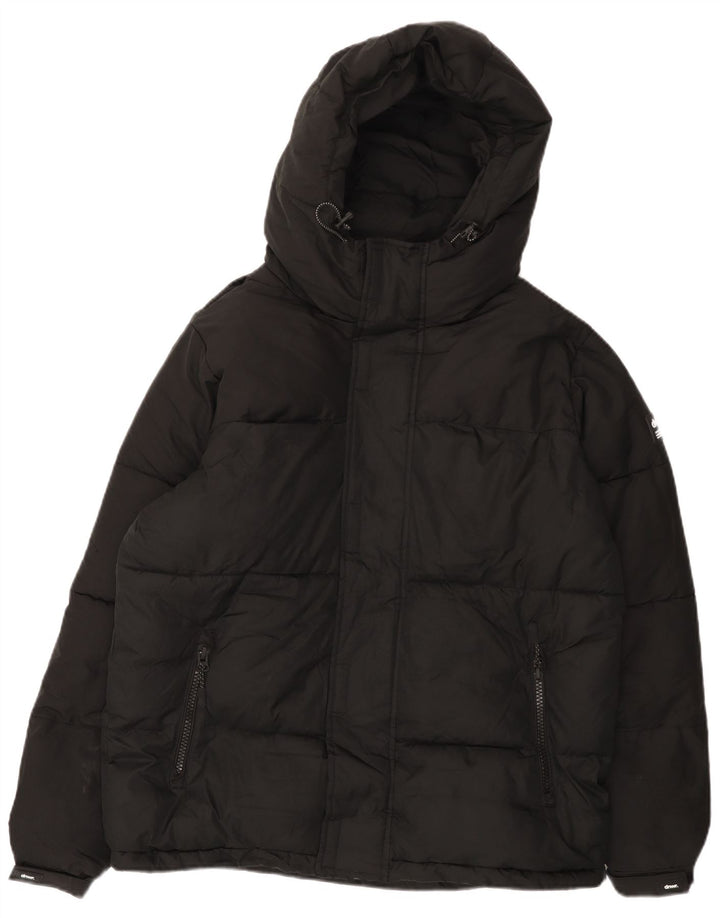 Jaqueta masculina acolchoada com capuz e ajuste solto ZARA Reino Unido 36 poliéster preto pequeno