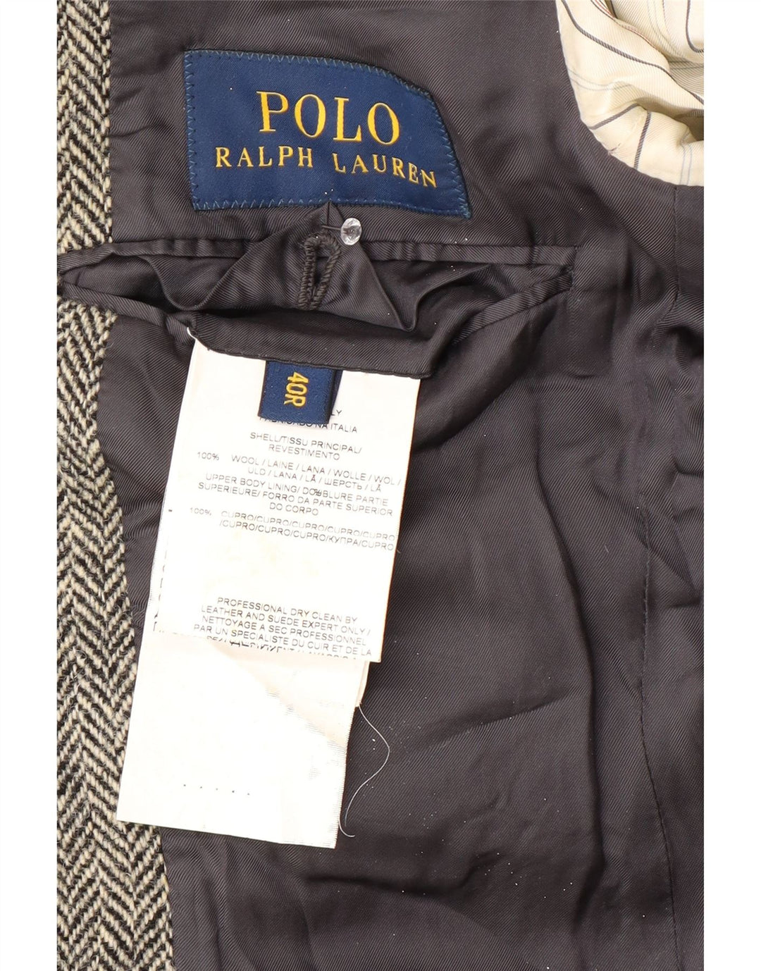 Polo Ralph Lauren Jaqueta blazer masculina de 2 botões EUA 40 grande cinza Chevron lã