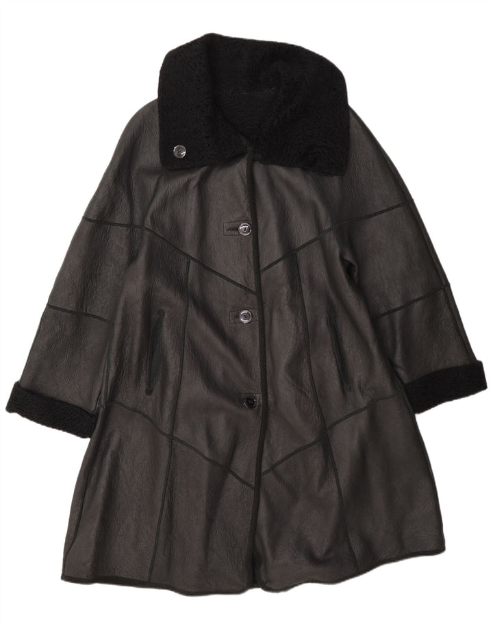 Casaco feminino vintage oversized shearling UK 12 médio preto