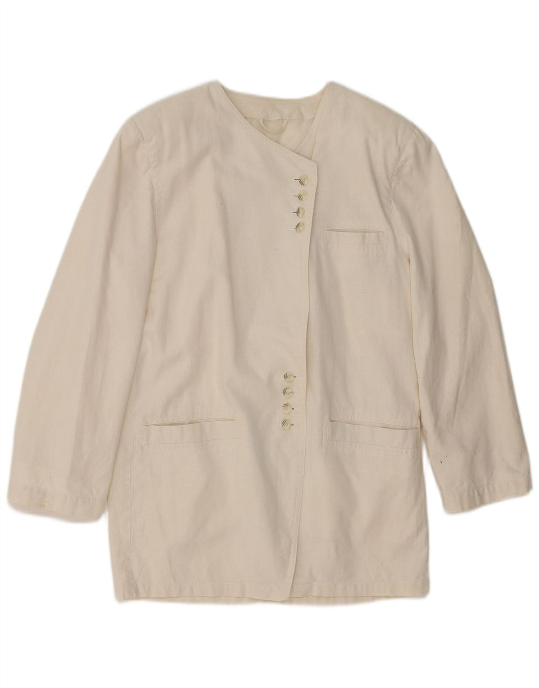Jaqueta Blazer Longline Feminina VINTAGE Reino Unido 14 Médio Branco