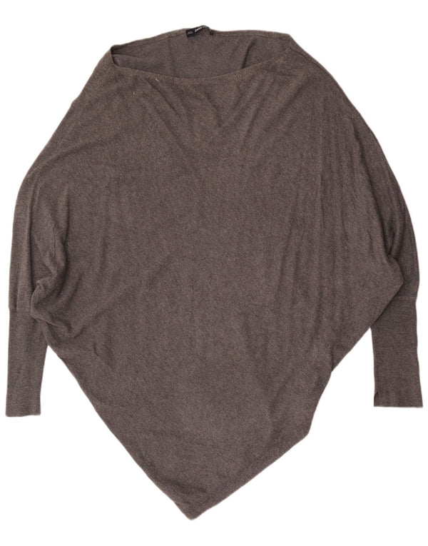 Zara Suéter feminino oversized manga 3/4 com gola canoa Reino Unido 16 grande cinza