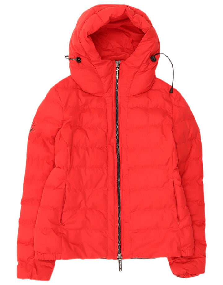 Jaqueta acolchoada com capuz feminina Superdry UK 12 nylon vermelho médio