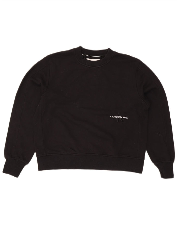 Calvin Klein Jeans moletom feminino oversized jumper UK 10 pequeno preto