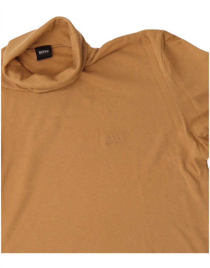 Hugo Boss Mens Roll Neck Top Manga Longa Médio Algodão Bege