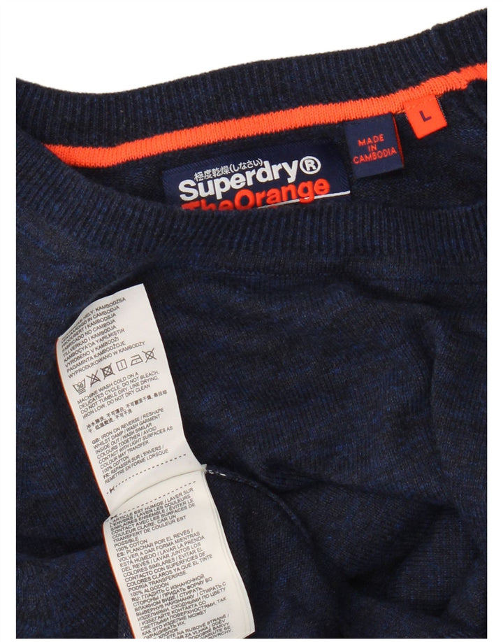 Suéter masculino Superdry com gola redonda, grande algodão azul
