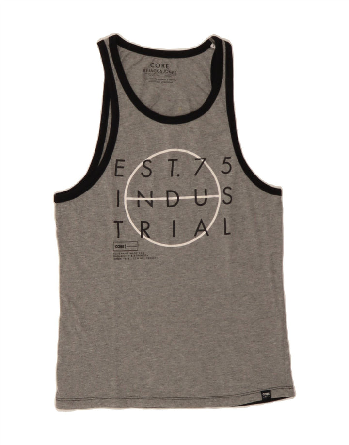 JACK & JONES Mens Graphic Vest Top Small Grey Cotton Vintage Jack & Jones and Second-Hand Jack & Jones from Messina Hembry 