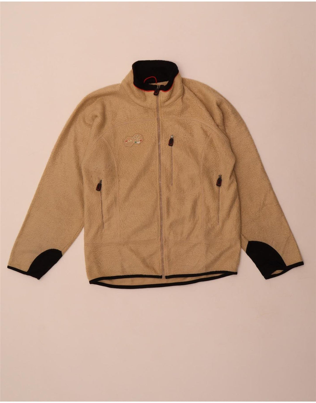 Jaqueta masculina Fila Fleece UK 36 poliéster colorblock bege pequeno