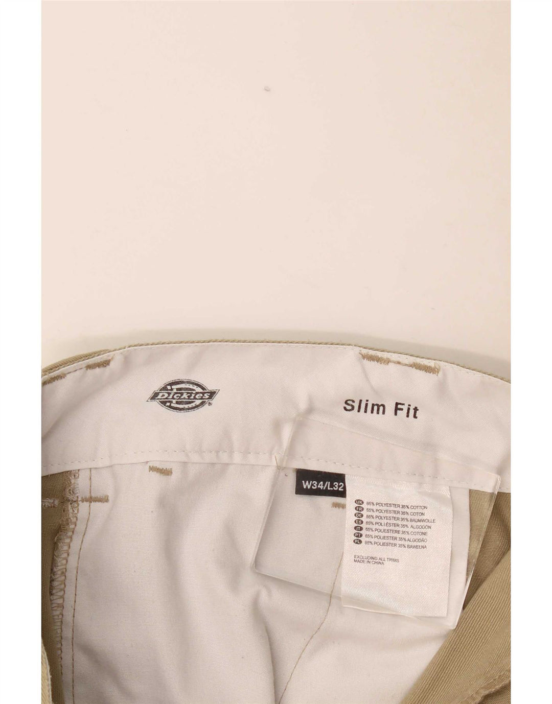 Calças Dickies masculinas Slim Fit Chino W34 L32 Poliéster cáqui