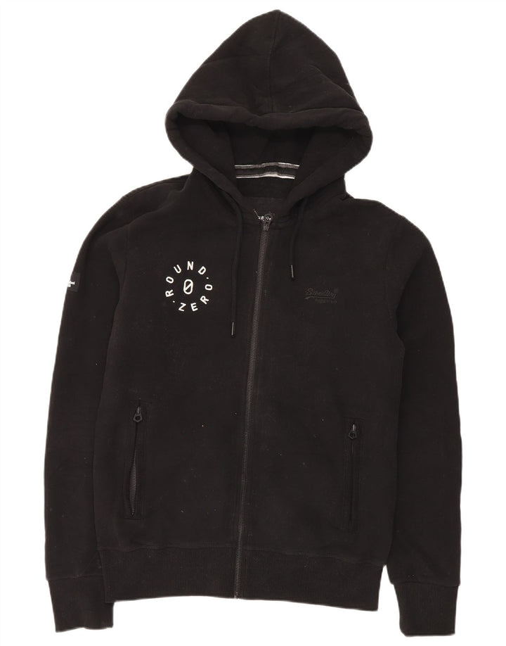 Suéter masculino Superdry com capuz e zíper médio preto algodão