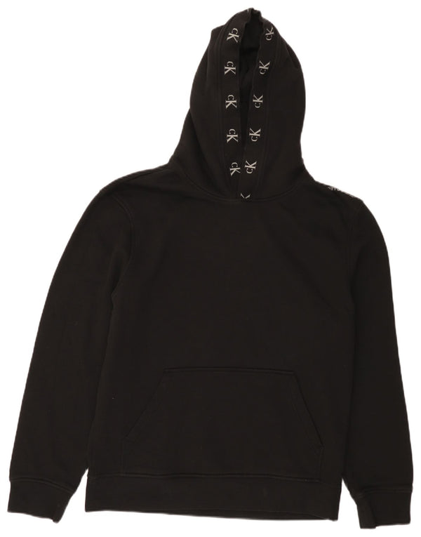 Calvin Klein Jeans masculino gráfico moletom com capuz grande algodão preto