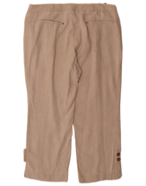 Hirsch Calça feminina casual de perna larga Reino Unido 18 XL W36 L26 Linho bege