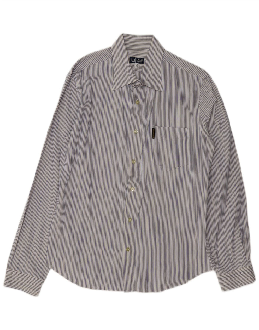 ARMANI JEANS Camisa masculina XL algodão listrado azul