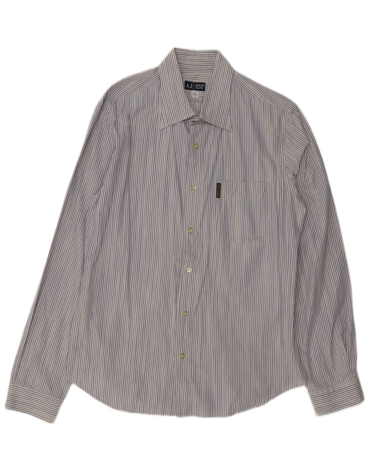 ARMANI JEANS Camisa masculina XL algodão listrado azul