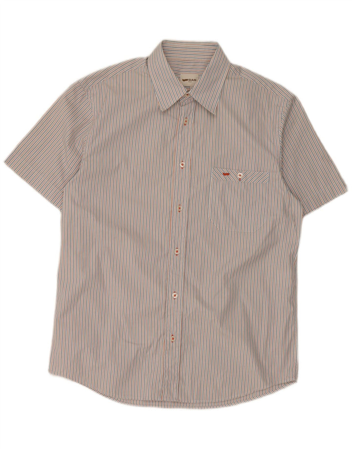 Camisa masculina de manga curta Gas, algodão listrado azul médio