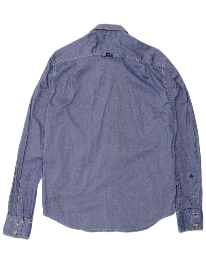 Camisa masculina SUPERDRY grande algodão manchado azul