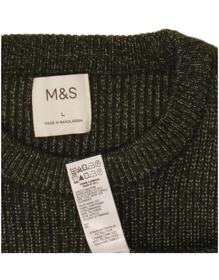 Suéter masculino Marks & Spencer com gola redonda, grande poliamida cáqui