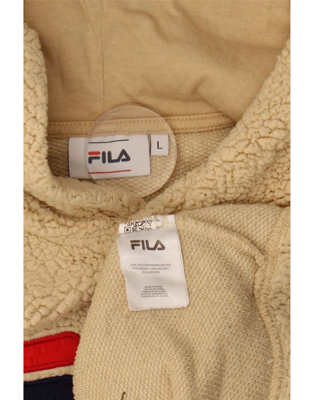 Suéter feminino FILA Crop Graphic Fleece Reino Unido 16 Grande Poliéster Bege
