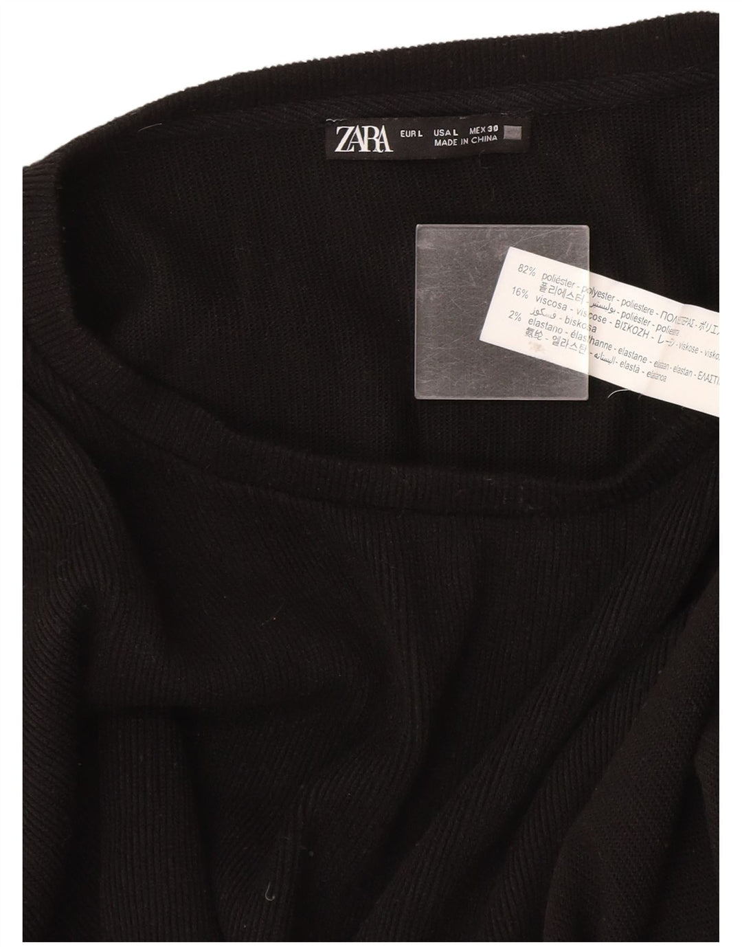 Zara Suéter feminino com gola canoa e gola redonda Reino Unido 16 grande poliéster preto