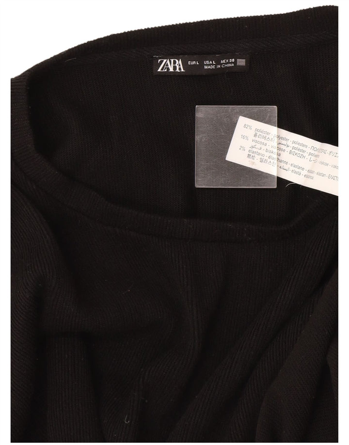 Zara Suéter feminino com gola canoa e gola redonda Reino Unido 16 grande poliéster preto