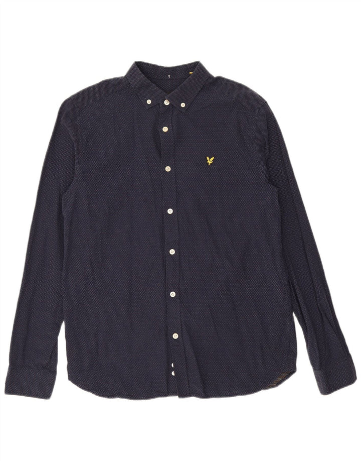 Camisa masculina LYLE & SCOTT de algodão manchado azul marinho médio
