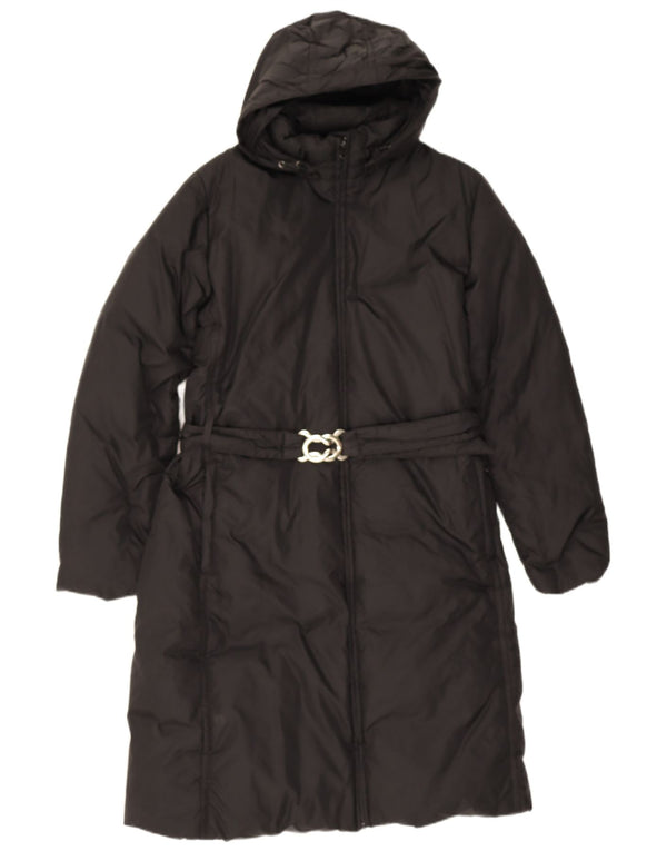 Casaco acolchoado com capuz feminino Benetton UK 16 grande poliamida preta