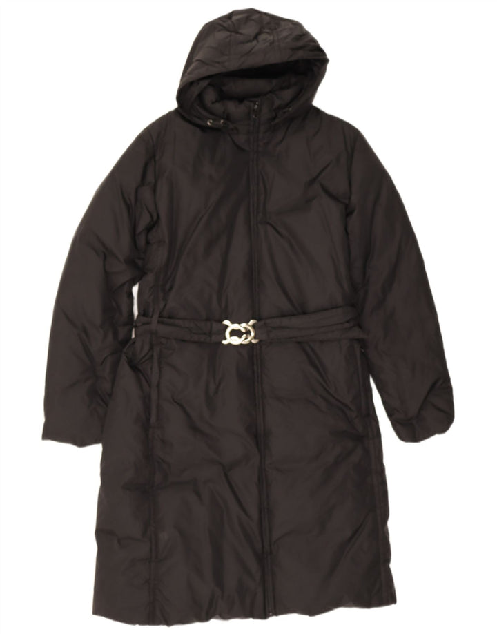 Casaco acolchoado com capuz feminino Benetton UK 16 grande poliamida preta