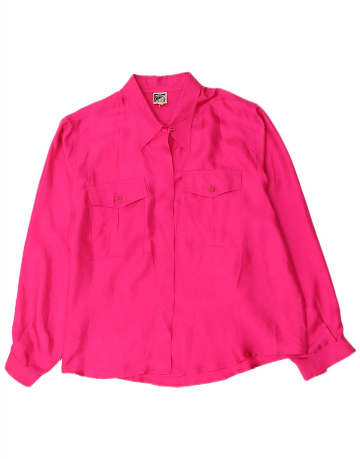 Blusa feminina vintage oversized UK 14 seda rosa média
