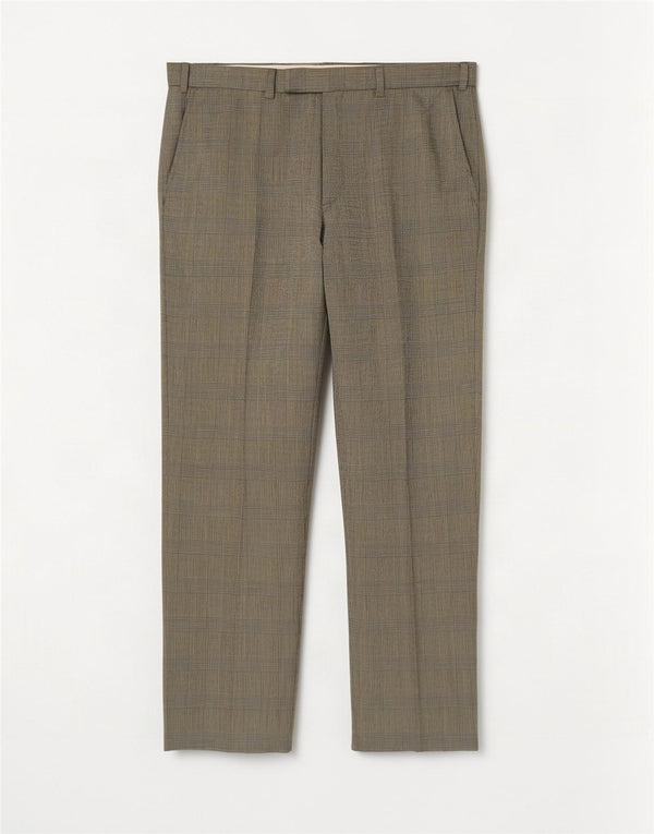 Calça masculina de terno reto Marks & Spencer W36 L29 lã xadrez bege