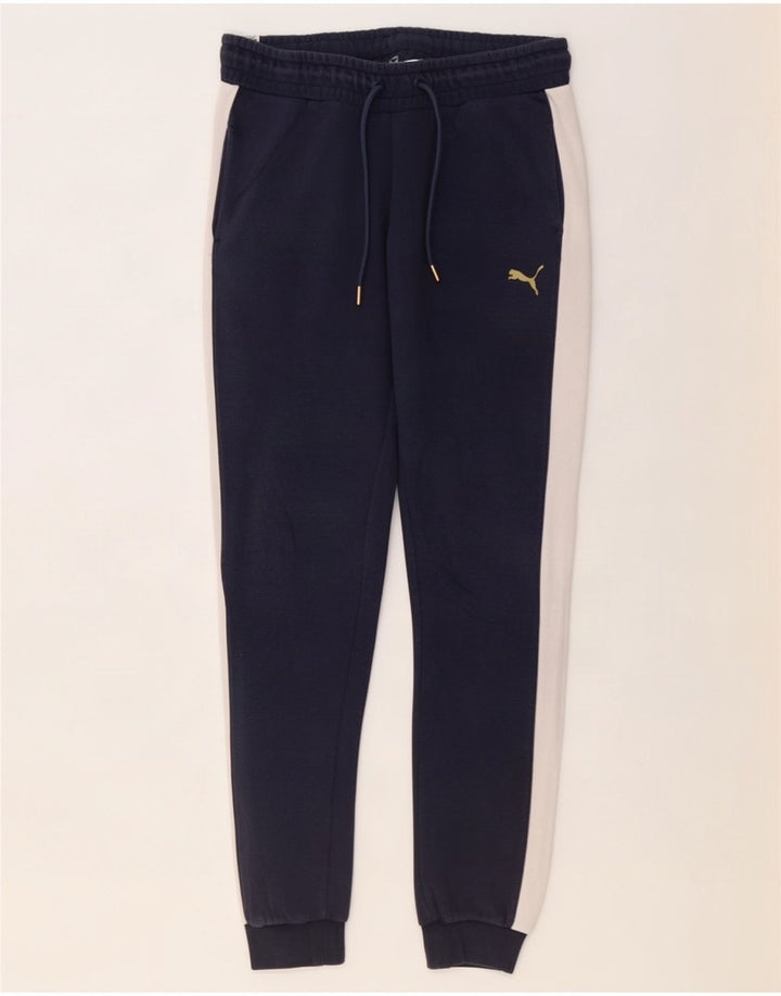 Calça esportiva feminina Puma Joggers médio azul marinho colorblock