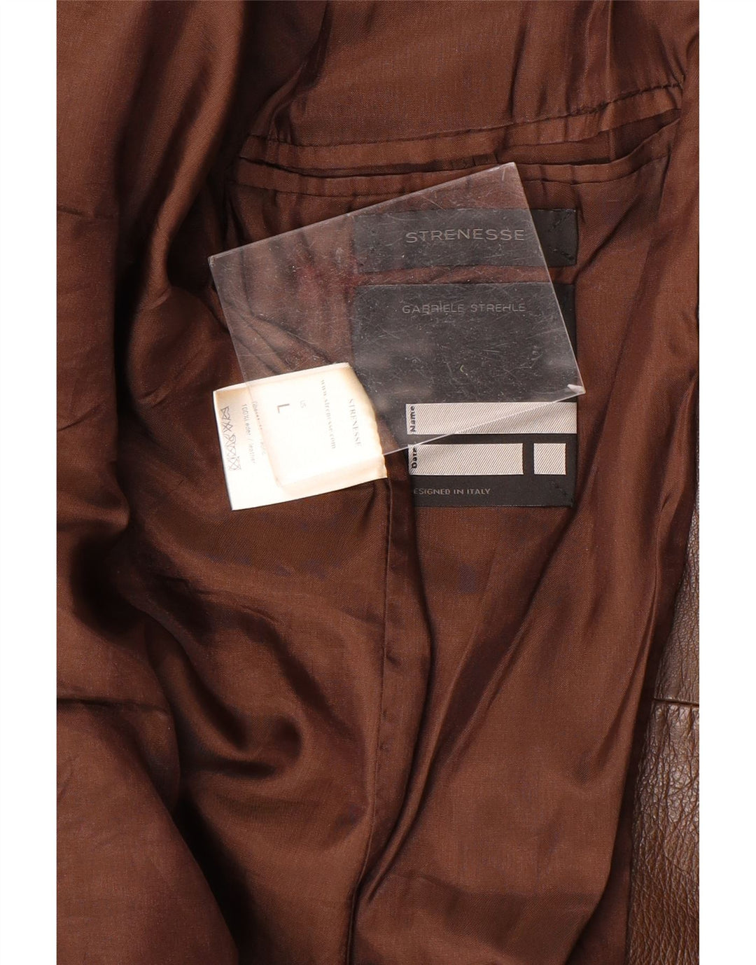 Jaqueta blazer masculina Strenesse de couro com 2 botões Reino Unido 40 couro marrom grande