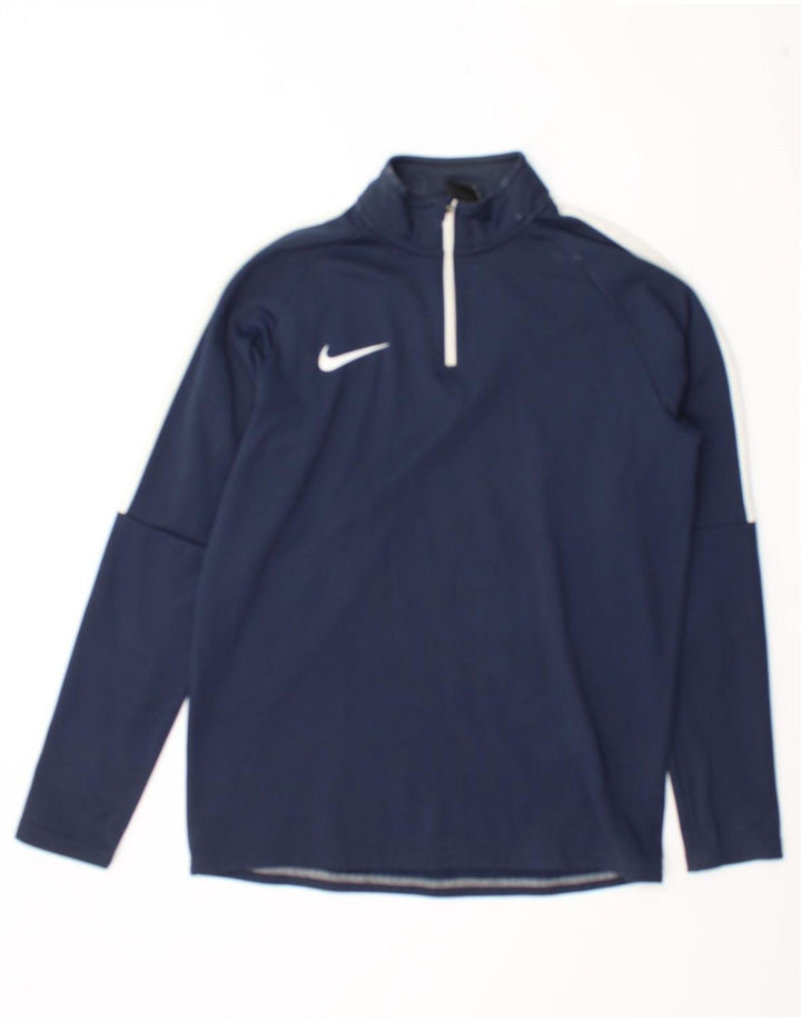 Nike Mens Dri Fit Zip Neck Top Manga Longa Médio Azul Marinho Colourblock