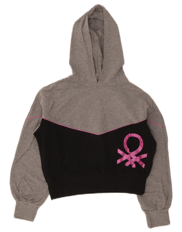 Camisola com capuz gráfico Benetton para meninas 11-12 anos 2XL cinza colorblock