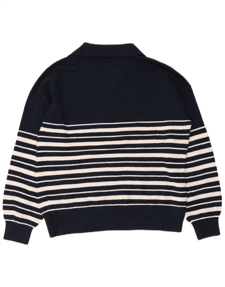 Suéter feminino Marks & Spencer com gola polo e gola polo Reino Unido 14 médio azul marinho
