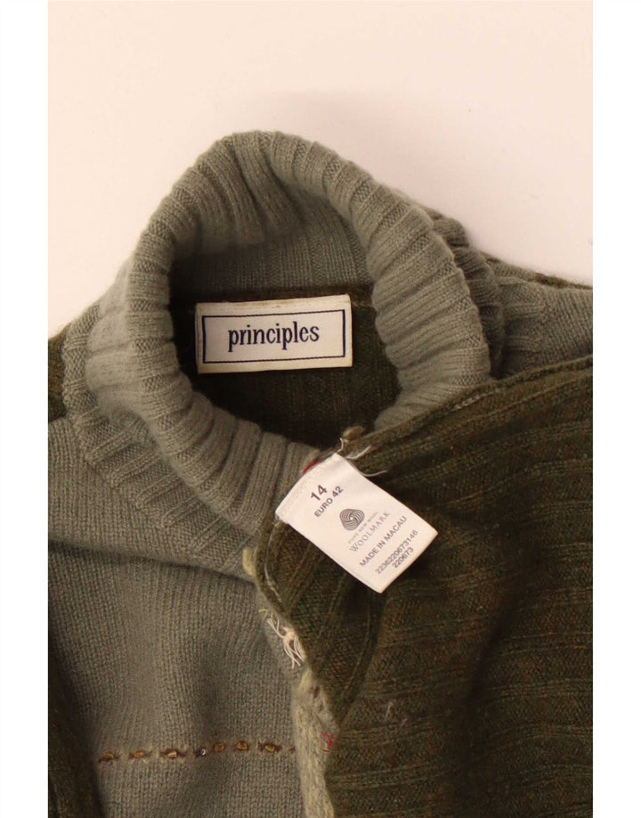 Principles Suéter feminino com gola redonda Reino Unido 14 Colorblock cáqui médio
