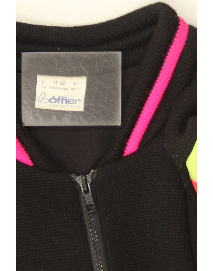 Suéter masculino Loffler Ski Jumper grande lã colorblock preto