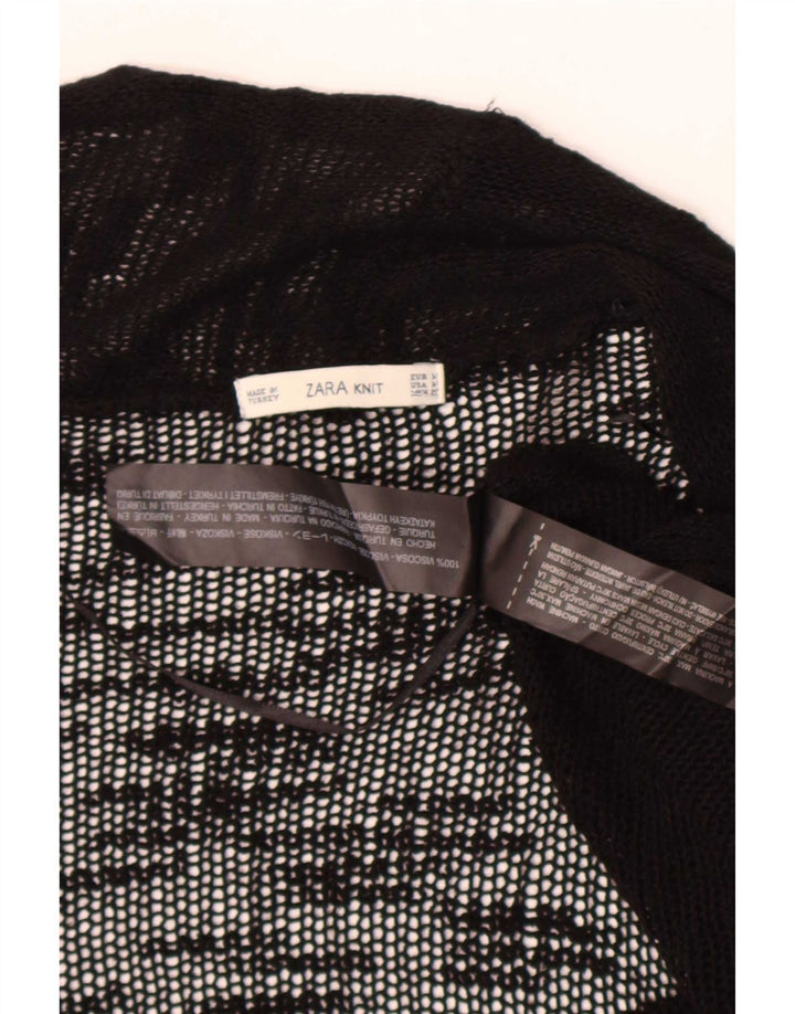 Suéter cardigã feminino Zara transparente aberto Reino Unido 12 viscose preta média