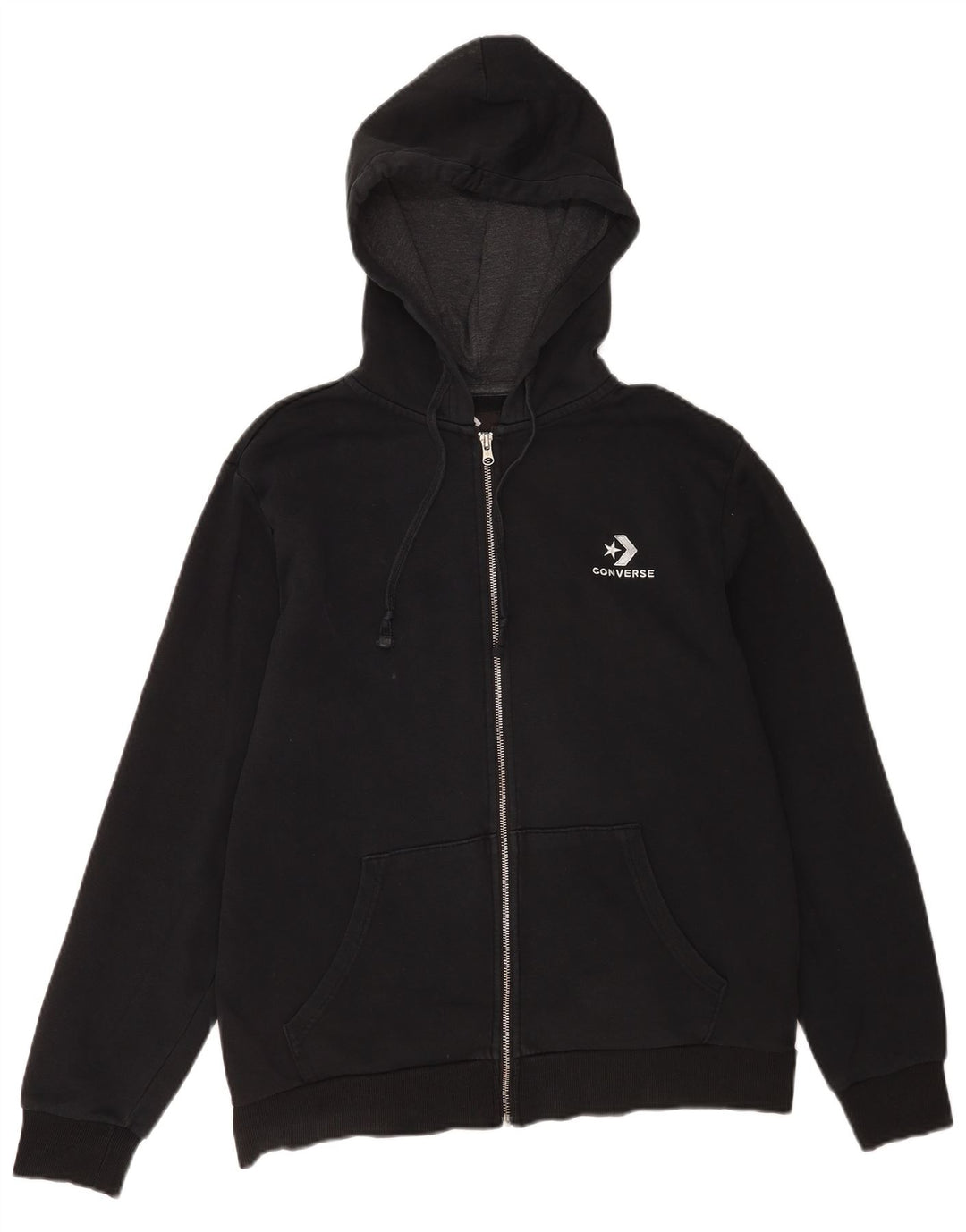Suéter Converse masculino com capuz e zíper médio preto algodão