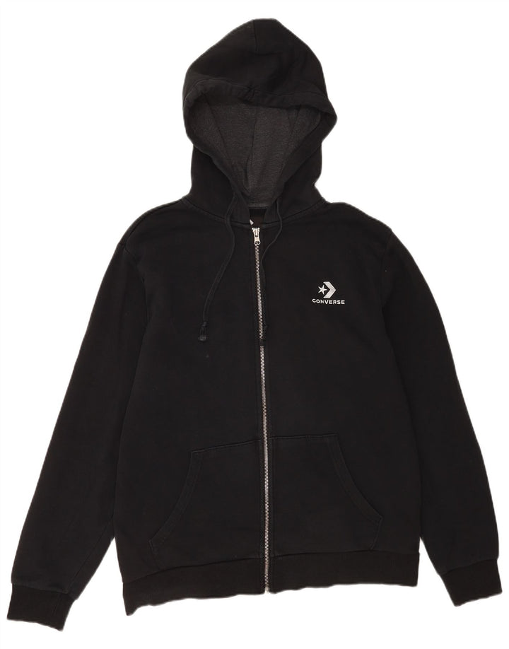 Suéter Converse masculino com capuz e zíper médio preto algodão