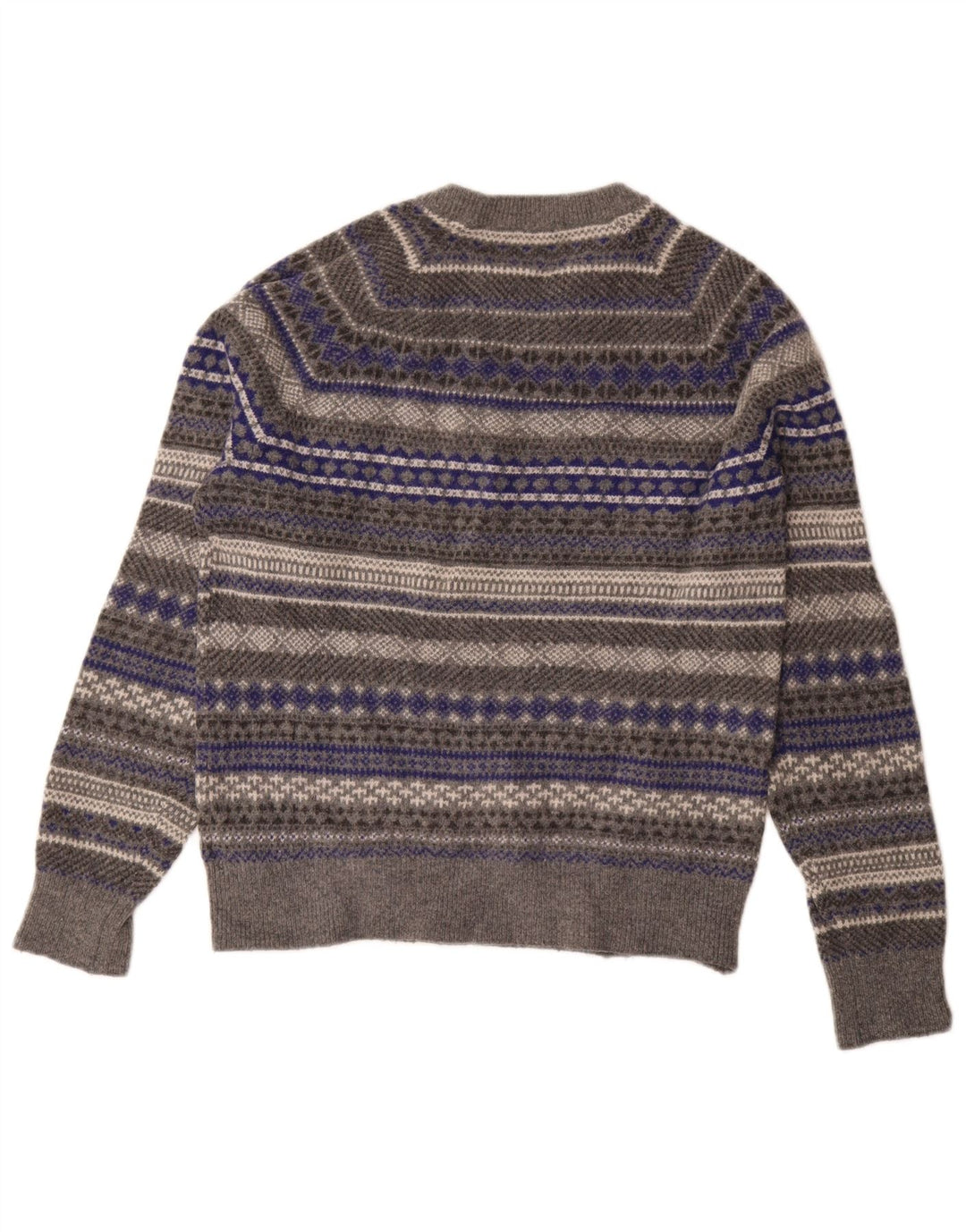 Suéter feminino Gap com gola redonda UK 14 lã Fair Isle cinza médio