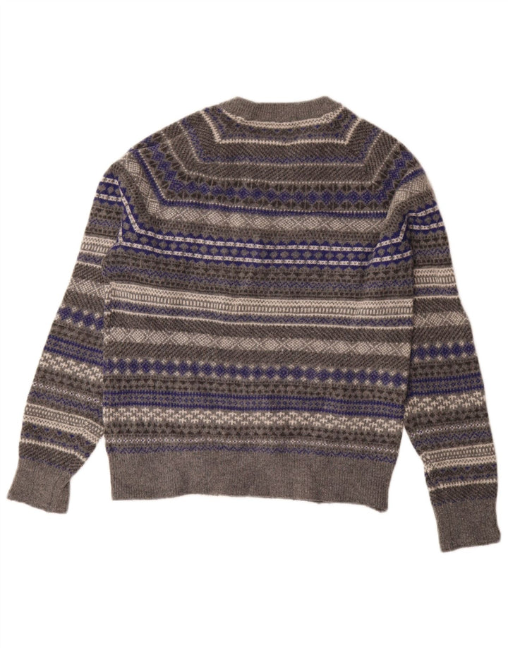 Suéter feminino Gap com gola redonda UK 14 lã Fair Isle cinza médio