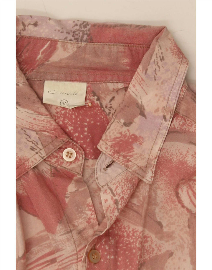 Camisa masculina vintage abstrata de manga curta média rosa viscose