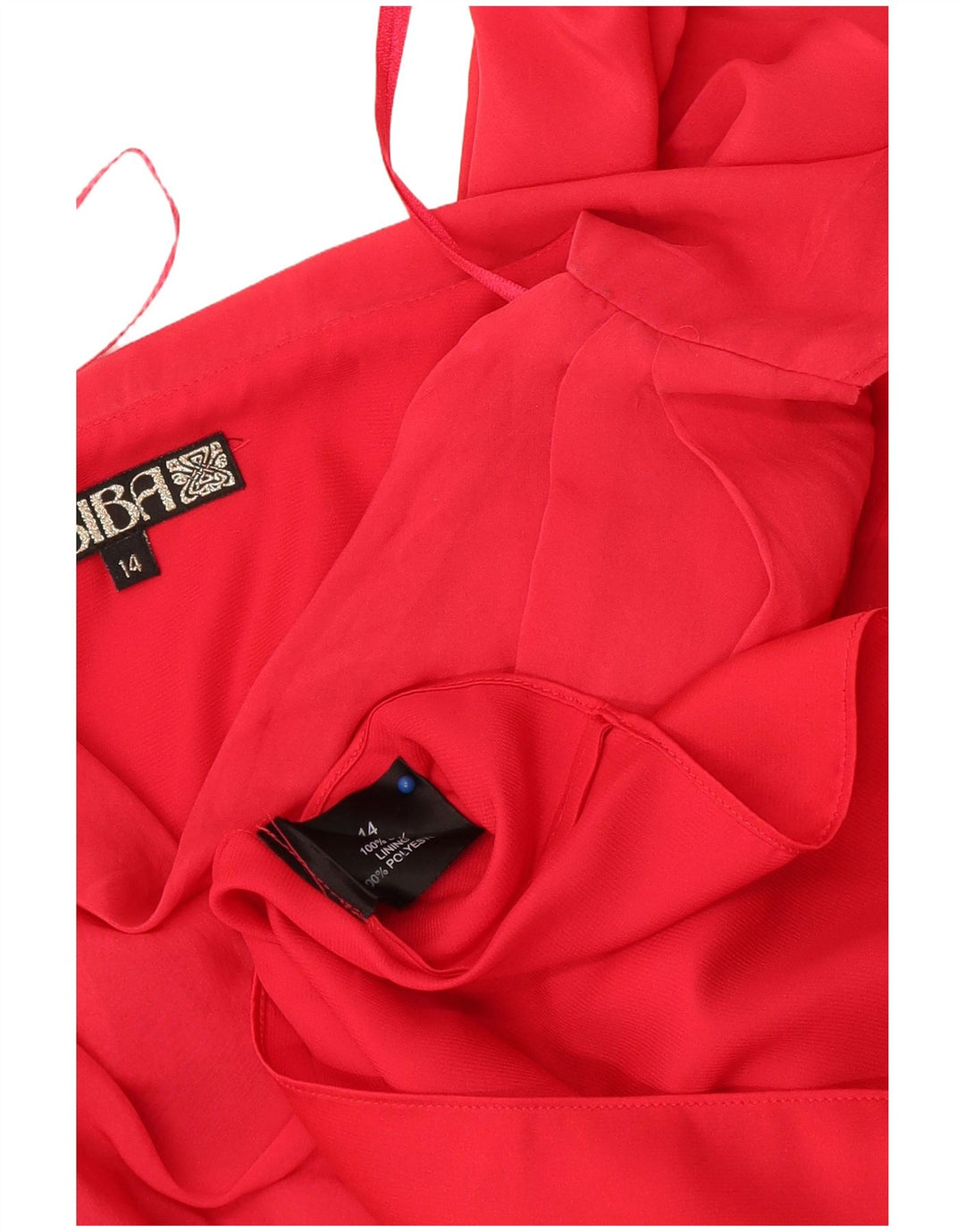 Vestido feminino Biba sem mangas com bainha UK 14 seda vermelha média