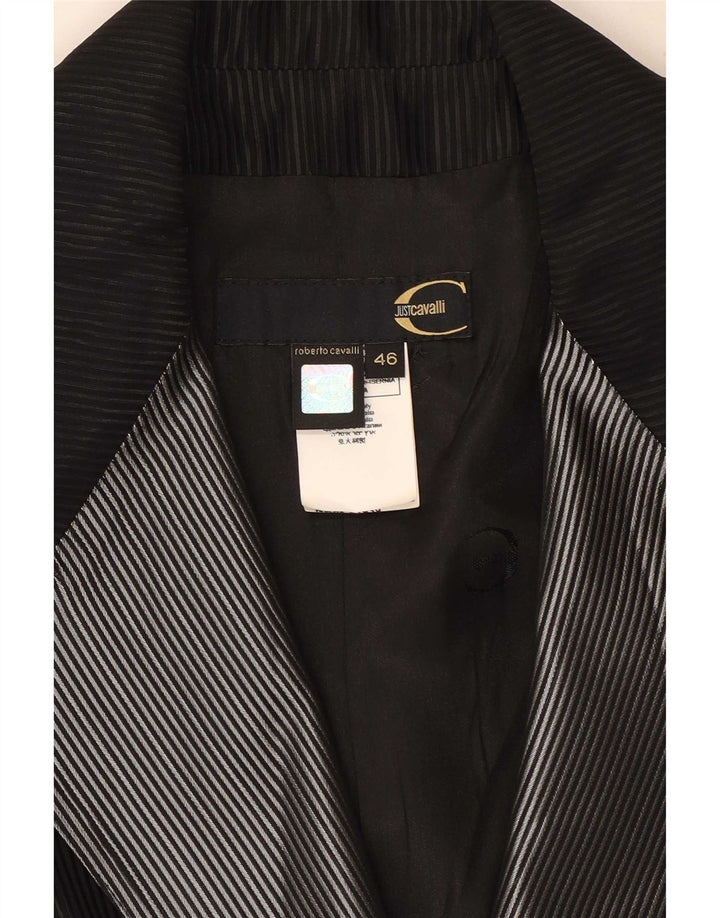 Jaqueta Blazer feminina Just Cavalli com 1 botão IT 46 Lã listrada preta grande
