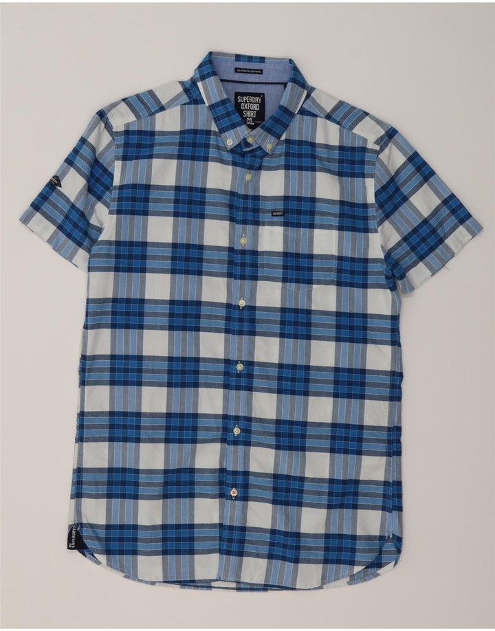 Camisa masculina Superdry de manga curta médio azul xadrez algodão