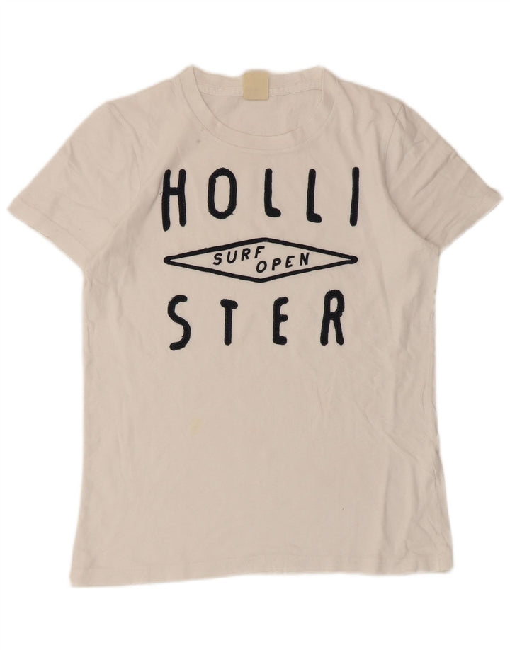 Hollister Camiseta masculina gráfica top pequeno branco