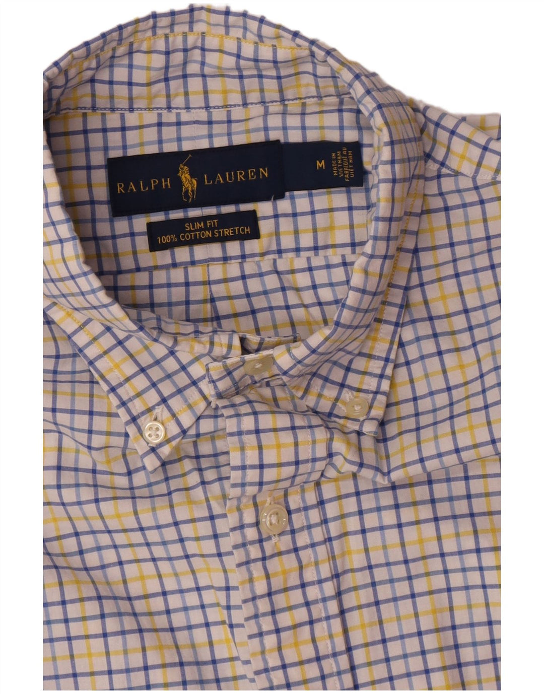 Camisa masculina Slim Fit Ralph Lauren de algodão xadrez branco médio