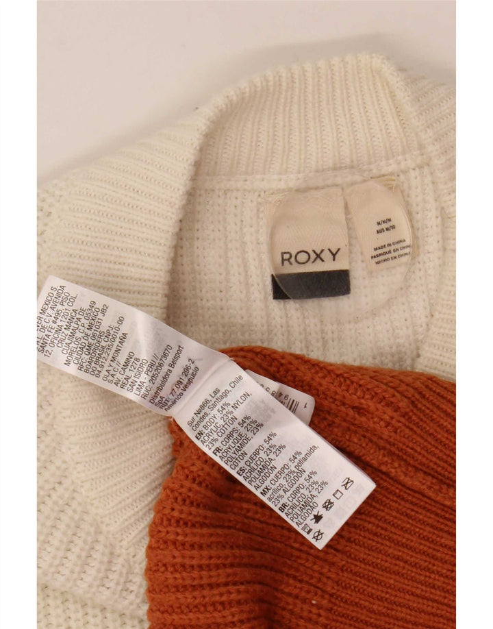 Suéter feminino Roxy com gola canoa UK 14 bloco colorido médio multicolorido